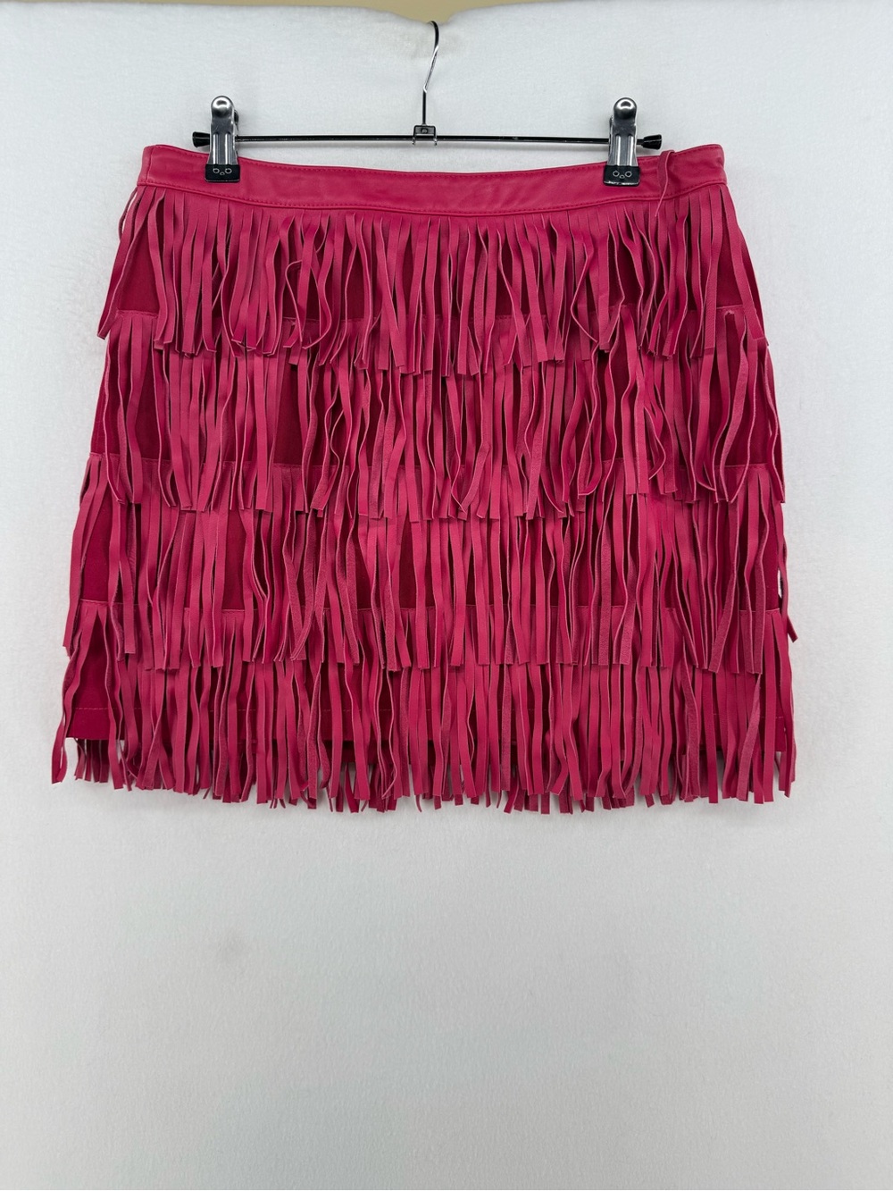 Cusp by Neiman Marcus Hot Pink Leather Fringe Mini Skirt
